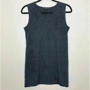 JARBO Women's Small V-Neck Sweater Tank Knit Silk Cashmere Charcoal Grey Minimal